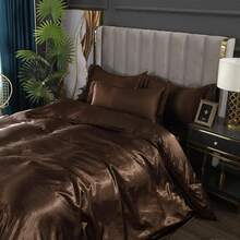 Full Satin Bedding Set In Wine Red, Silk - Like, Luxury Soft Burgundy Comforter Cover, Chic Bedroom Decor, Zippered (1 Duvet Cover + 2 Pillow Cases) - 多37 - 查看 4