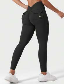 YEOREO Leggings With Pockets For Women V Back Scrunch Workout Leggings Tummy Control Butt Lifting Gym Yoga Leggings Yoga Pants For Women Winter Clothes For Women Black Pants - 黑色 - 查看 6