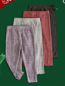 Toddler Baby Girls Ribbed Leggings Fashionable Solid Color Stretch Comfortable Bottoms - 彩色 - 查看 5