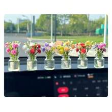 5pcs/Set, Random Style Cute Vase Set Desktop Decoration, Star-Shaped Artificial Flower Glass Vase - DIY Decorative Accessory For Tabletop, Vehicle Decoration, Small Centerpiece,Office Accessories,Decompression Figurine Accessories, Mini Desktop Decorations, Computer Monitor, Office Space