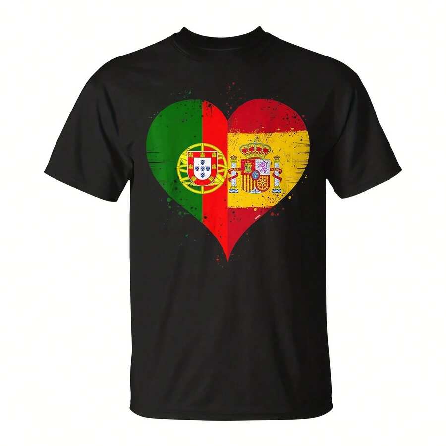 Half Spanish Half Portuguese A Spain Portugal In Heart T-Shirt - Black 5 - View 1