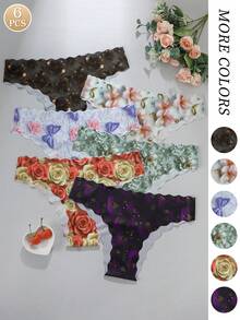 6pcs/Pack - 3D Floral Print Seamless Women's Wavy Edge Underwear, Breathable & Comfortable Ladies' Triangle Panties For Sports & Yoga - Multicolor - View 1