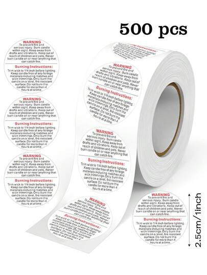 1 pollice 500 pezzi Etichette di avvertenza per candele, etichette di per candele rotonde, adesivi per la realizzazione di candele fai-da-te e strumenti per candele