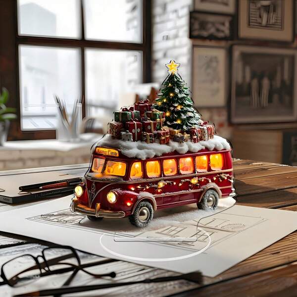 7.09"X6.29" Charming Acrylic Christmas Truck Decor - Holiday Tabletop Decoration For Home, Office And Outdoor Spaces - Ideal Holiday Gift Home Decor Christmas Decorations Room Decor