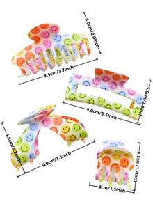 1pc Acrylic Smiling Face Cute Hair Claw Clip, Versatile For Commute, Spring/Summer/Autumn/Winter, Large Size 9.5cm,Hair Accessories,Claw Clips,Hair Jaw Clip,Hair Clutch