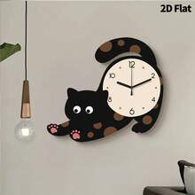 2D Flat, 1pc Cute Little Black Cat Decorative Wall Clock, Super Silent Quartz Movement, No Ticking Sound, Decorative Clock For Living Room, Bedroom, Office, Kitchen And Cafe, Perfect For Christmas, New Year, Valentine's Day Gifts - Multicolor - View 10