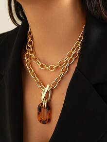 2 pièces/set Collier chaîne métallique dorée minimaliste , collier multicouche créatif pour les fêtes et le port quotidien - Or jaune - Voir 7