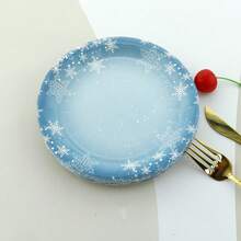 60pcs/Set Plastic-Free Blue Snowflake Christmas Theme Party Tableware Set, Snowflake Pattern Paper Plates, Merry Christmas Plates, Paper Plates, Dessert Plates, Beverage Cups