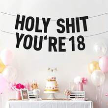 1 Set Black Glitter "Holy You're 18/21/30/40/50/60/70/80" Birthday Banner, Happy Birthday Party Decorations