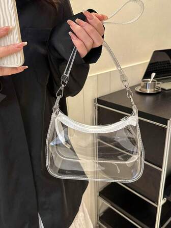 Bolso de hombro transparente, bolso claro aprobado para conciertos de música, bolso de tela de PVC unisex para eventos deportivos