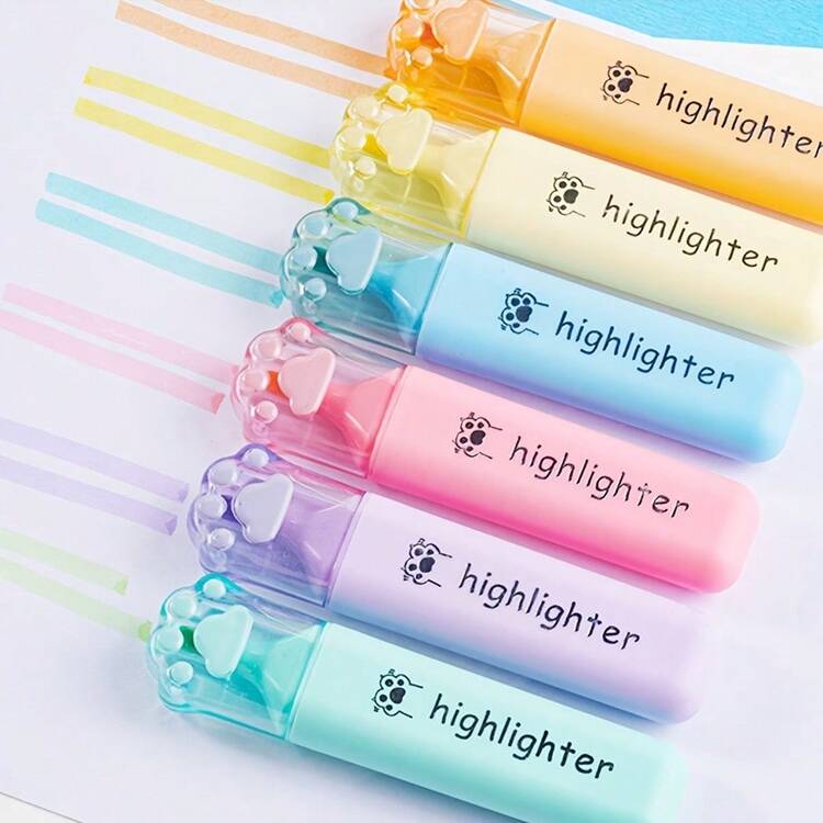 4/6 件装猫爪荧光笔 - 适合青少年和成人的粉彩学习马克笔，不晕染办公用品，考试准备必备品[返校季] - 馬卡龍色 - 查看 11
