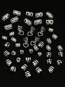 45个心形发圈配饰，金属镂空可调节时尚简约编织珠子，适合女性、约会、情人节 - 銀色 - 查看 5