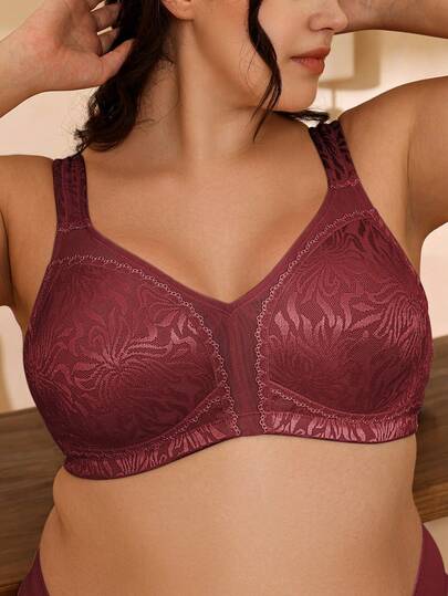  Deyllo Plus Size Women Shaping Bra, Full Coverage, Wireless, Unpadded, Wide Straps, Lace Trim, Effectively Minimizes Bust, Soft & Comfortable, Suitable For Daily Wear