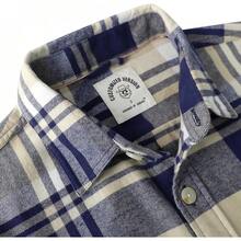 Mens Flannel Shirts Long Sleeve Flannel Shirt For Men Warm Casual Soft Cotton Button Down Plaid Mens Flannel Shirt - 奶油色和海軍藍 - 查看 5
