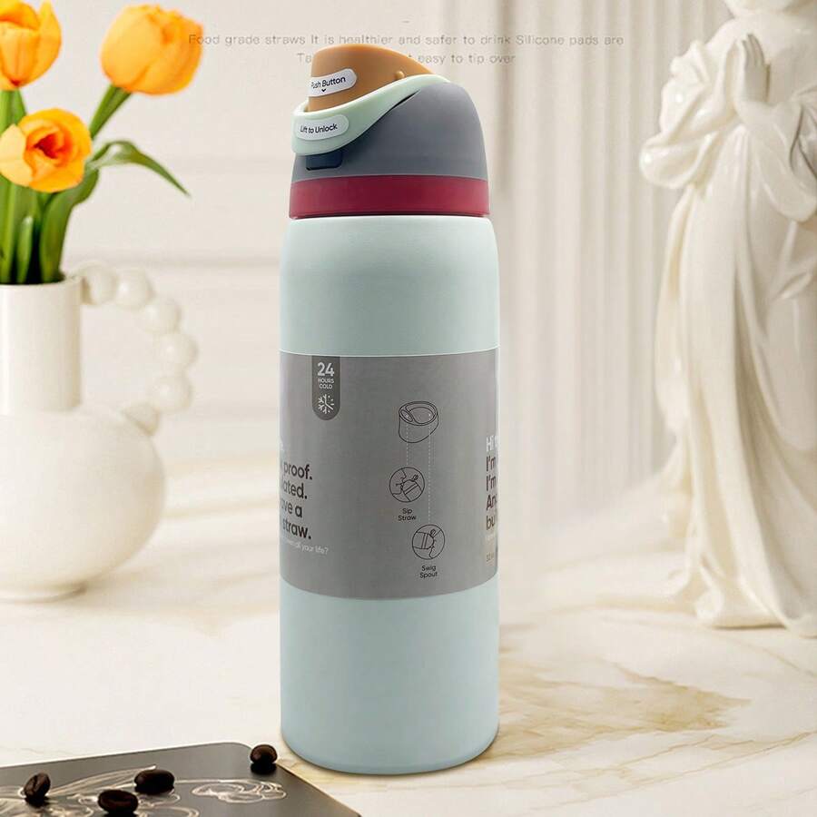 OwaIa (Boneyard), 32OZ/945ml Outdoor Sports Water Bottle, Double-Layer Vacuum Insulated Portable Drinking Cup, Travel Ice Coffee Cup, Summer Drinking Ware. It Has A Handle And A Straw, Which Is Very Suitable For Travel, Home Use, And Office Use. It Is Suitable For Small Sipping, Chilled Beverages And Hot Drinks In Summer-Double Cup Stainless Steel Insulated Water Bottle ,100% Leak-Proof Design - 米色 - 查看 1