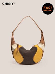 Bolsos Para Mujer Original Handmade Bologna Fashionable Patchwork Art Color Block Large Capacity Multi-Color Crescent Tote Bag, Casual Business Lady Commute Bag, Elegant Design Shopping Multi-Function Shoulder Bag, Valentine's Day/New Year Gift, Suitable For Work Commute, Shopping, Travel, Autumn/Winter