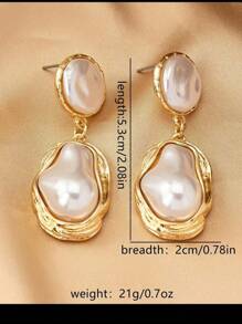 1 Pair Alloy Inlaid Fashion Baroque Faux Pearl Retro Vintage Palace Asymmetrical Versatile Earrings, Suitable For Women's Daily, Banquet, Party Wear