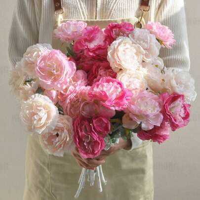 1件/3件套逼真奥斯汀玫瑰花束，搭配逼真牡丹长茎人造花，适用于家居花瓶、办公室、婚礼、订婚、周年纪念、母亲节、生日礼物、毕业典礼等场合。