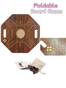 二合一跳棋和扑克牌游戏套装，适合家庭聚会多人娱乐竞技，14岁以上青少年适用，可作为圣诞节或生日礼物。 - 棕色 - 查看 2