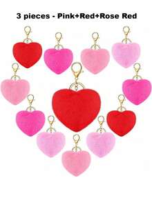 52件套心形毛绒球钥匙扣套装，DIY手工套装，包含12个毛球、20个金属环和20个钥匙扣，是女士钥匙扣、包包挂饰、情人节礼物、汽车饰品、校园可爱哥特风Y2K包包挂绳（带证件套）、汽车饰品、包包挂饰、圣诞节礼物、送给老师、朋友、姐妹的礼物创意 - 彩色 - 查看 24