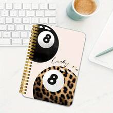 Sổ tay xoắn ốc thiết kế 8 bóng - 50 trang, kích thước 5,5"X8,3", họa tiết da báo và bìa màu hồng nhạt với gáy xoắn màu vàng, dùng để truyền cảm hứng hàng ngày, lập kế hoạch, ghi chú học tập, ghi nhớ công việc, viết lách thẩm mỹ, kiểu phông chữ vui nhộn, văn phòng phẩm thiết thực - A - Xem 4