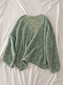 Women's Casual Off-Shoulder Sweater, Medium Elasticity, Suitable For Layering In Autumn/Winter, Handwash/Dry Clean Recommended, Knitwear, Winter Clothing, Autumn Wardrobe - Gray Green - View 2