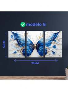 Decorative Frame Kit 3 Pieces Blue Butterfly Luxury Living Room, Bedroom, Office - G - Xem 6
