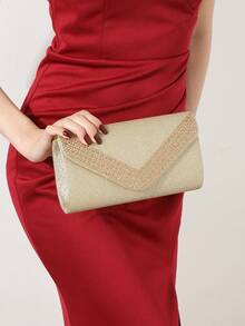 GZCS BAG 4 Pieces Rhinestone Jewelry Set Bling Necklace Earrings Bracelets Set For Sparkling Glitter Hot Diamond Elegant V-Shaped Flap Envelope Purse For Women Prom With Detachable Metal Chain For Wedding And Party Shoulder Bag For Women Clutch For Ladies Bag Women's Handheld Evening Bag Versatile Cocktail Wedding New Wallet Banquet Bag