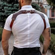 1Pc Men's Solid - Color PU Leather Shoulder Straps: Ideal For Pairing With Jeans And Casual Pants In Daily Wear, And Also A Wonderful Gift For Friends! - Lạc đà - Xem 3