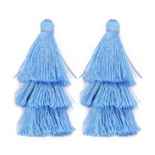 4 unidades/pacote de brincos com pingente de borla ombré de poliéster com 3 camadas, 70 mm, bloco de cores, longo, para mulheres, boêmio, multicamadas, brincos de borla, acessórios para brincos faça você mesmo