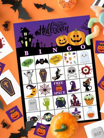 Zestaw 24 kart do gry w bingo o tematyce Halloween, karty na stół imprezowy, gry o tematyce Halloween, idealne do klas, na przyjęcia rodzinne i świąteczne, artykuły imprezowe, idealny wybór na Halloween