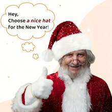 Christmas Sequin Santa Hat - Double Layer Shimmery Polyester Beanie Cap With Plush Trim, Inelastic, Handwash Only, Knitted Craftsmanship, No Feathers, Festive Holiday Headwear For Adults - 紅色 - 查看 8