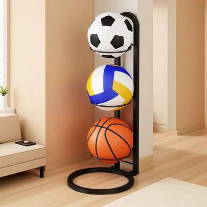 Estantería de almacenamiento de baloncesto reforzada, soporte de varios niveles para pelotas deportivas para uso doméstico, organizador de almacenamiento de pelotas para interiores para baloncestos, balones de fútbol, balones de voleibol y otros equipos deportivos, solución de organización ordenada y de fácil acceso para el garaje o el gimnasio, marco grueso y resistente, solución de organización versátil para el área de fitness del hogar, opción de montaje en piso o pared, capacidad resistente, mantiene el equipo deportivo ordenado y listo para las sesiones de entrenamiento