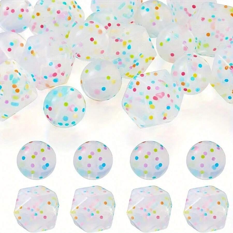 20pcs 15mm Shiny Multicolor Confetti Silicone Beads - Transparent Glitter Multicolor, Suitable For DIY Keychain, Bracelet And Jewelry Making