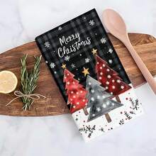 1 set/1 pièce/2 pièces Serviettes de cuisine et gants de vaisselle imprimés avec des arbres de Noël colorés, convenant à la décoration intérieure des restaurants, cuisines et salles de bains, à la décoration de fête, aux cadeaux de vacances et pouvant également être offerts en cadeaux de Noël