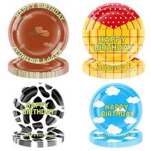 10pcs Cartoon Birthday Party Supplies Cow Print Birthday Party Decorations Cartoon Plates Cup And Napkin Sets Blue Clouds Cow Print Party Supplies Suitable For Birthday Party Decorations, Ttheme Parties, Camping, Family Parties, Etc.