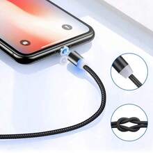 3-In-1 Magnetic Braided Nylon Data Cable, Durable Fast Charging USB Cable (Includes Type-C + Lightning + Micro USB), Compatible With IPhone 17 16 15 14 13 12 Pro Max / / / / Universal - Black - View 12