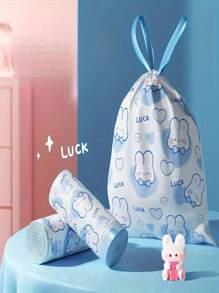 100 piezas Bolsas de basura con cordón con diseño de conejito lindo, material nuevo, delgadas, duraderas y desechables, sin fugas | Ideal para hogar/oficina/dormitorio | Fácil de cerrar con un tirón, sin desorden