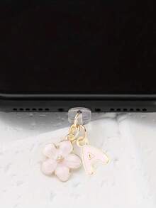 1 件时尚粉色花卉字母手机防尘塞，精致 A-Z 字母金属挂件，适合作为女性生日礼物，兼容 Lightning（5-14）/ Type-C 接口 - 粉色 - 查看 14