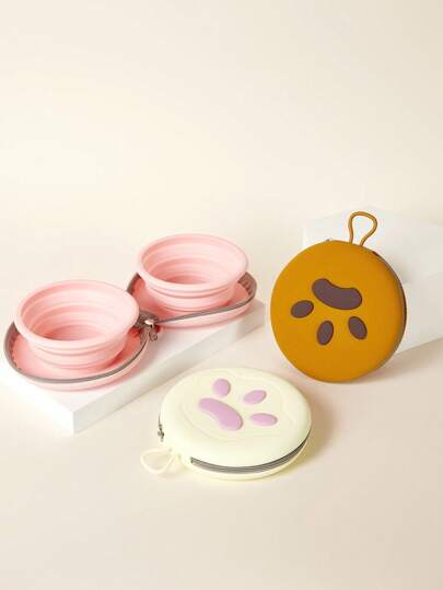 PETSIN 宠物用品，户外便携碗，硅胶折叠碗，外出便携，猫碗狗碗，宠物饮水碗，双碗，宠物碗。宠物食碗