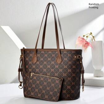 Women's Handbag Set With Fashionable Printed Clutch, Matching Small Bag, Classic Bucket Bag, Ideal Gift Choice