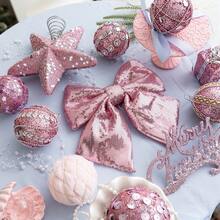1pc 8cm Pink Foam Christmas Ball Ornament, Ins Style Christmas Tree Decor Pink Set, Glitter Girly Pink Christmas Tree Home Decoration Hanging Pendant