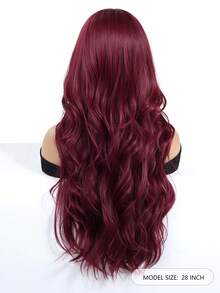 28 Inch Burgundy Long Curly Wig, Middle Part Synthetic Wig, Long Straight Synthetic Wig, Heat Resistant Fiber Full Machine Wefted Wig, Cosplay Party Wig, Fashionable Women - Burgundy - View 6