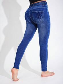 3 条装女式休闲纯色牛仔紧身裤，高弹力紧身裤，适合运动、健身、户外、度假，黑色、蓝色柔软舒适，无缝瑜伽裤，深蹲、平板支撑、跑步、徒步、露营、骑行，及踝长度 - 彩色 - 查看 5