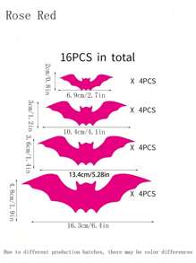 16pcs/Pink Bat Decor,Halloween 3D Bats Stickers,Halloween Bats Decoration, Bats Wall Decor,4 Different Sizes PVC Black 3D Scary Bat Sticker ,For Home Decor DIY Wall Decal Bathroom Indoor Hallowmas Party Supplies
