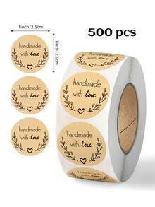 500 szt./zestaw naklejek z papieru pakowego, domowej roboty z miłością, na koperty i opakowania, etykiety do artykułów papierniczych, rękodzieło