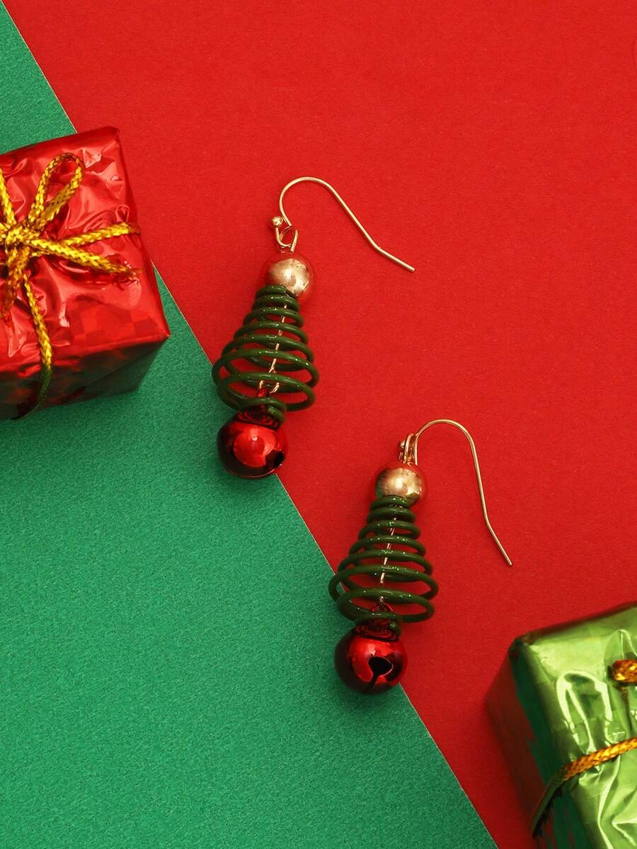 1 pereche de cercei cu brad de Crăciun și clopoțel roșu, cadou de Crăciun pentru femei