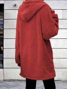 2024 Autumn/Winter New Arrival Hot Selling Solid Color Hooded Faux Fur Jacket With Zipper, Plus Size Women