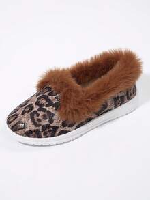 Zapatillas de mujer con forro de felpa cálido y suave, plantilla de piel de felpa cómoda para uso interior/exterior, zapatillas casuales con estampado de piel de serpiente suave