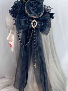 Harajuku Headwear Spike Lolita Y2K Girl Gothic Ball Rose Faux Pearl Feather Small Flat Hat Elegant Hairpins Clip Hair Clip Hairgrips Halloween